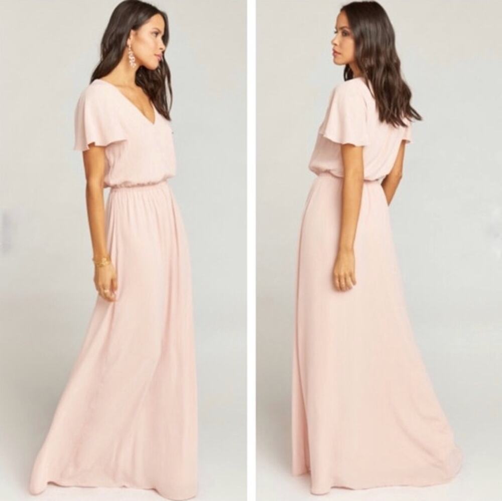 Show Me Your Mumu Michelle Maxi Dress Blush Pink Flutter Sleeve Size L